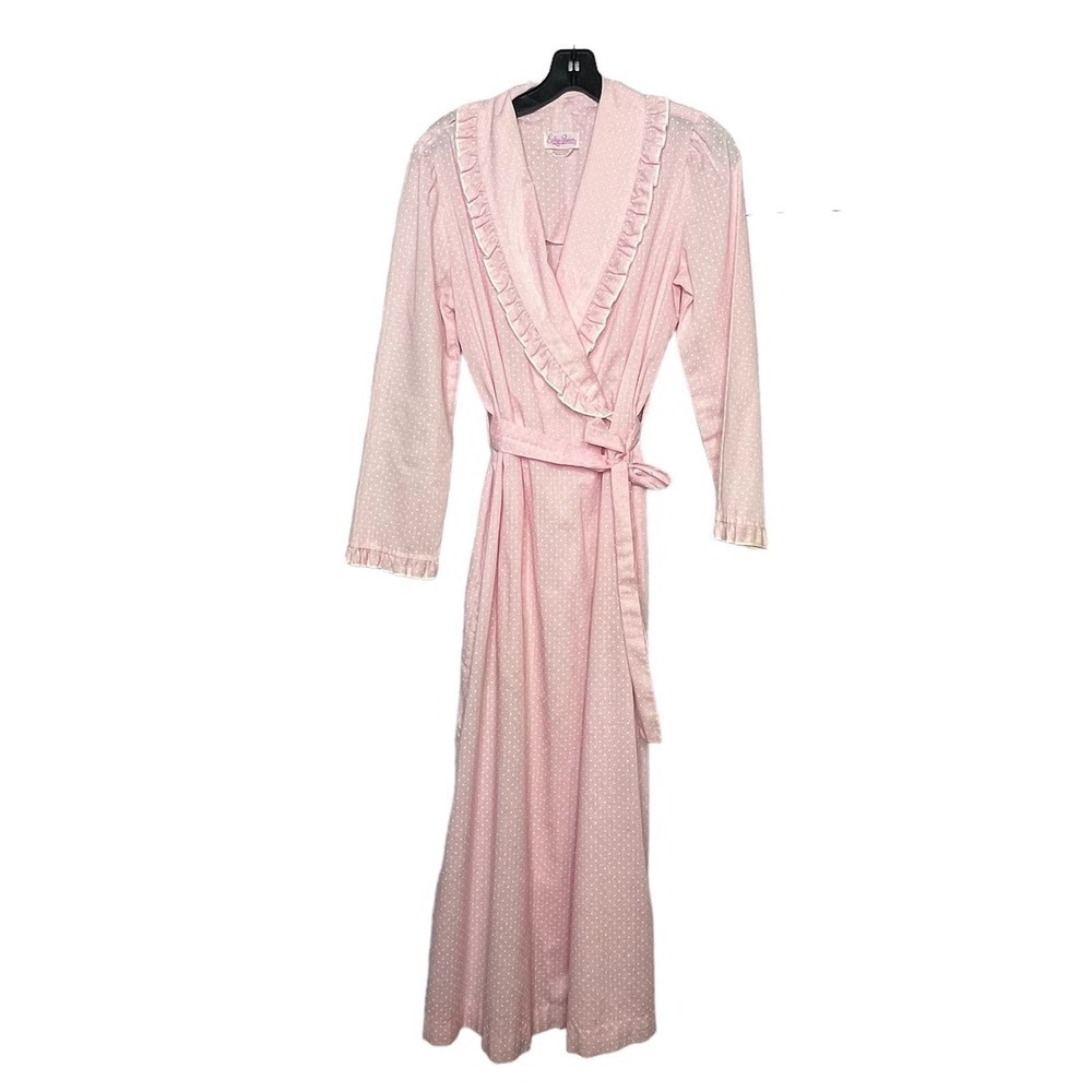 Evelyn Pearson Vintage Pink Polka Dot Girly Feminine Ruffle Robe Size Large